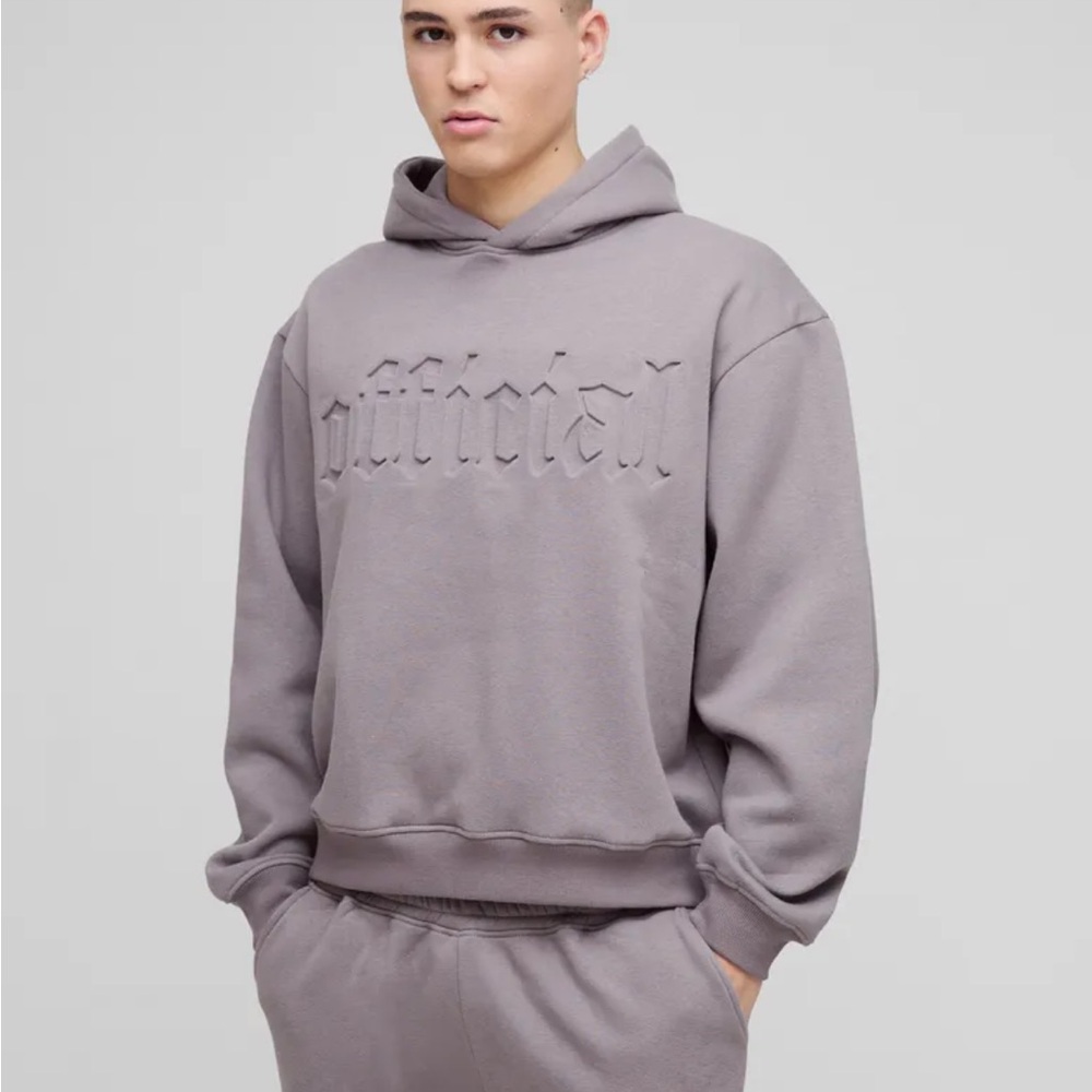 NWT Boohooman Charcoal Oversized Boxy Gothic Official Hoodie Size M